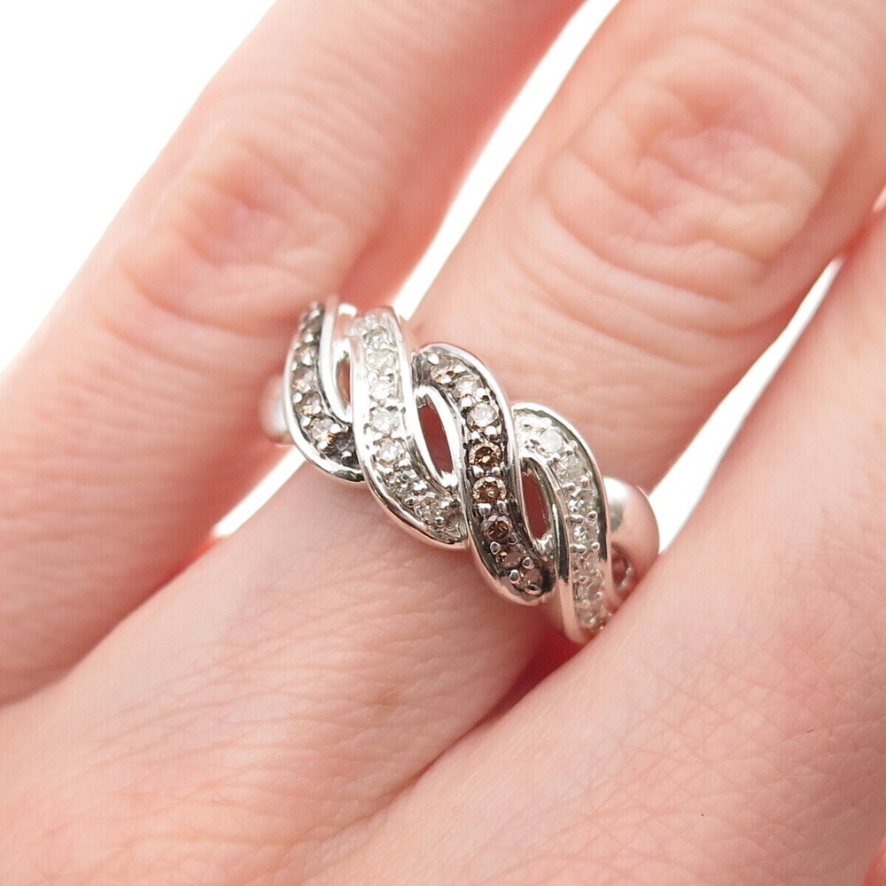 Michelle Albala 925 Sterling Silver Real Cognac & White Diamond Ring Size 6.25